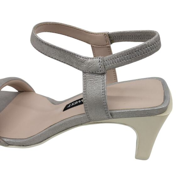 Nine West Dark Silver Metallic Urgreat Square Toe Leather Ankle Strap Sandals 5 - Picture 6 of 14